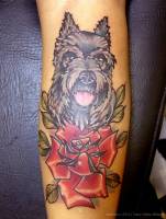 Tatuaje de un perro y una rosa
