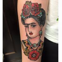Tatuaje Old School de Frida Kahlo a color
