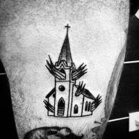Tatuaje de una iglesia en llamas