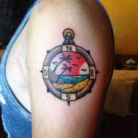 Tatuaje de un flotador con una playa dentro