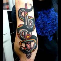 Tatuaje de una serpiente enroscada a una daga