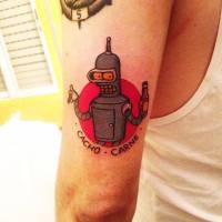 Tatuaje de Bender de Futurama con su frase Cacho carne