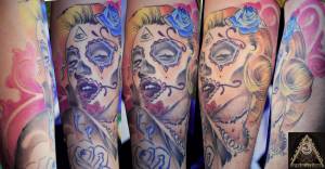 Tatuaje de Marylin Monroe como calavera mexicana