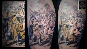 Tatuaje de una escena de un angel guerrero