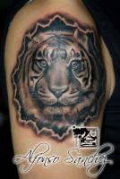 Tatuaje de un tigre dentro de un mándala