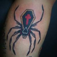 Tatuaje de una araña con cuerpo de ataúd