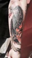 Tatuaje de un gran ave en una rama